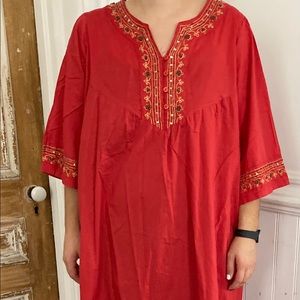 Vermont Country Store Red Boho Dress with pockets